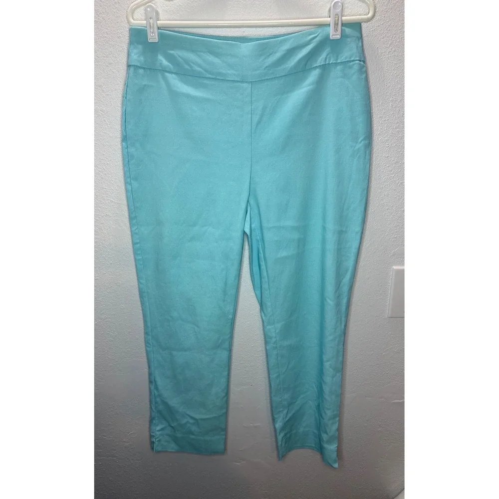 Chico's So Slimming‎ Crop Pants Womens 0.5/Sm Turquoise Blue Stretch Trousers